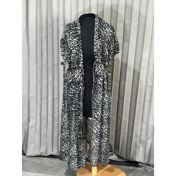 Leopard Print Longline Kimono Cardigan With Waist Tie Size S/M - Picture 4 of 6